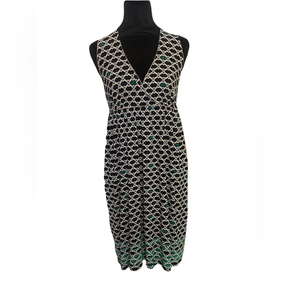 Max Studio Black and Green Geometric Midi Dress